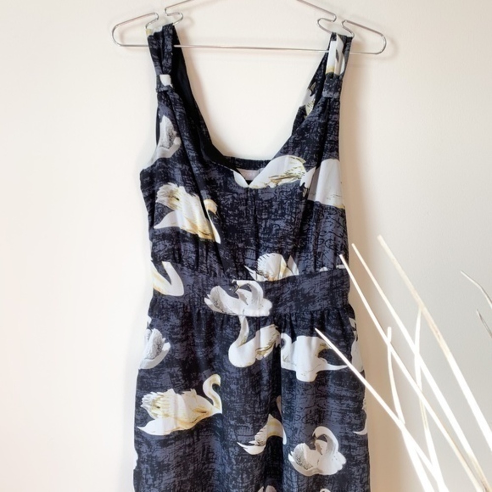 eShakti Swan Print Black Dress sz S